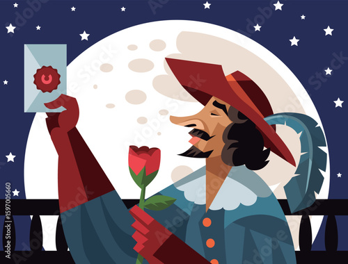 cyrano great romantic poet with love letter and rose