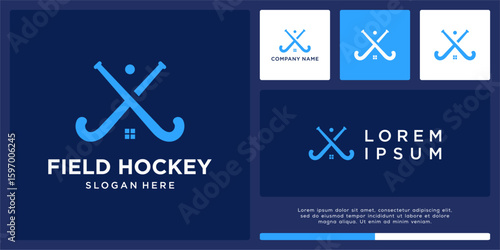 Field hockey logo design template with abstract house