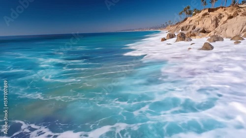 Stunning Turquoise Ocean Waves Crashing on Sandy Shore