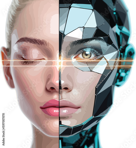 Digital portrait of a woman merged with a cyborg design aesthetic.