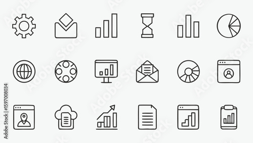 Artificial intelligence icons representing mechanical and intellectual ideas robot and gear icons set in outline style