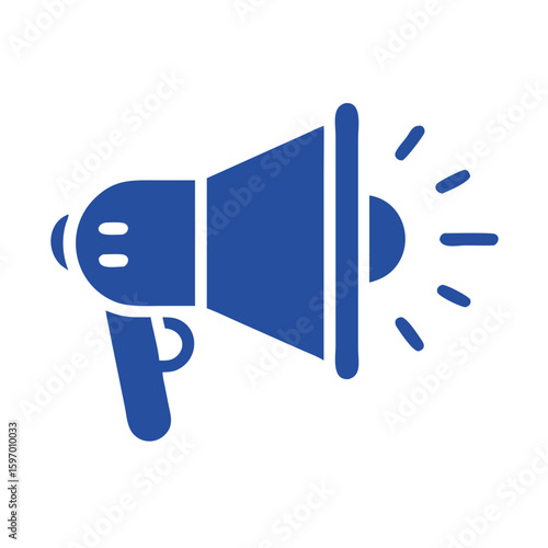 A blue megaphone icon symbolizing announcement and communication, isolated on a white background