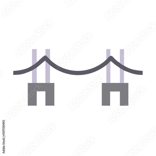 A minimalist illustration of a suspension bridge with cables and support towers