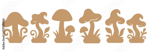 set of forest mushrooms silhouette vector on white background