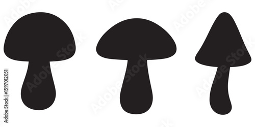 set of forest mushrooms silhouette vector on white background