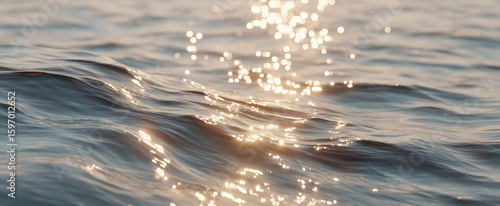 Tranquil ocean surface with soft ripples reflecting golden sunlight