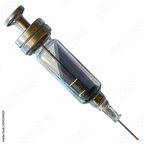 A large glass syringe filled with dark liquid, ready for injection.