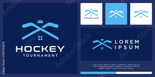 Photography Ice hockey logo design with crossed stick and house