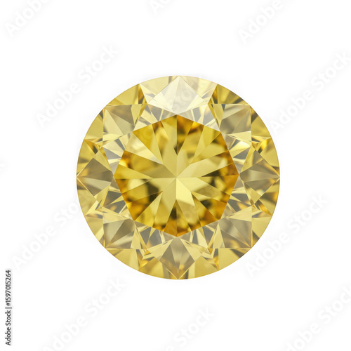 Bright yellow diamond gemstone isolated on transparent background