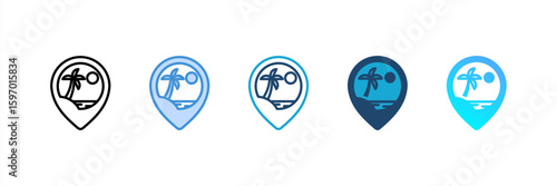 Beach icon set multiple style collection
