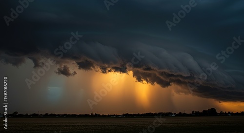 Wallpaper Mural Dark storm clouds hang low over a field with rain and light shafts. Torontodigital.ca