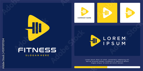 Unique fitness logo with abstract barbell design combine