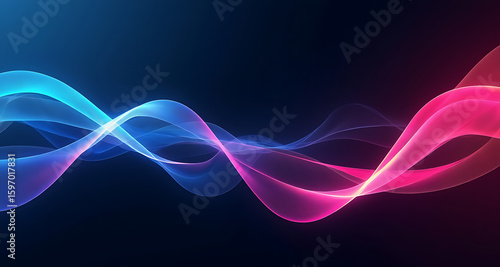 Abstract flowing waves of blue and pink light on a dark background
