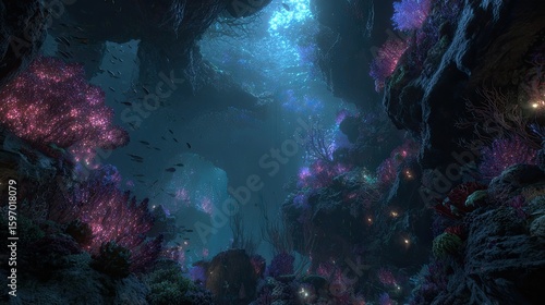 Abstract Glowing Cave Landscape