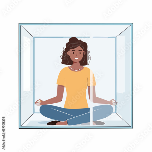 Alone figure inside a glass box, showing emotional separation, isolation, and disconnect in stylized vector style.