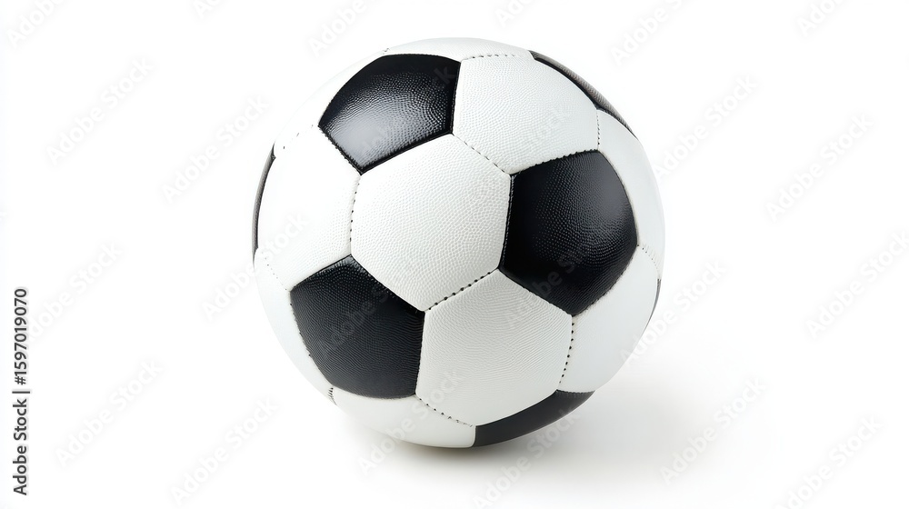 Fototapeta premium A close up shot of a black and white soccer ball isolated on a plain white background in studio lighting