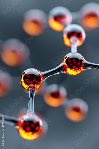 Molecular Structure with Transparent Spheres and Red-Orange Filling