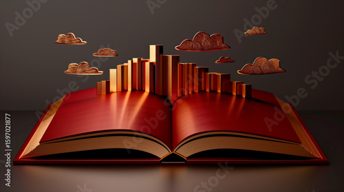 Open Book with Graph and Clouds