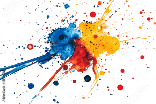 Vibrant explosion of colors bursts across a black canvas in a display of artistic energy blending and splattering in a dynamic abstract composition