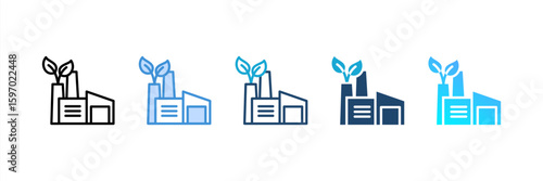 Green Factory icon set multiple style collection