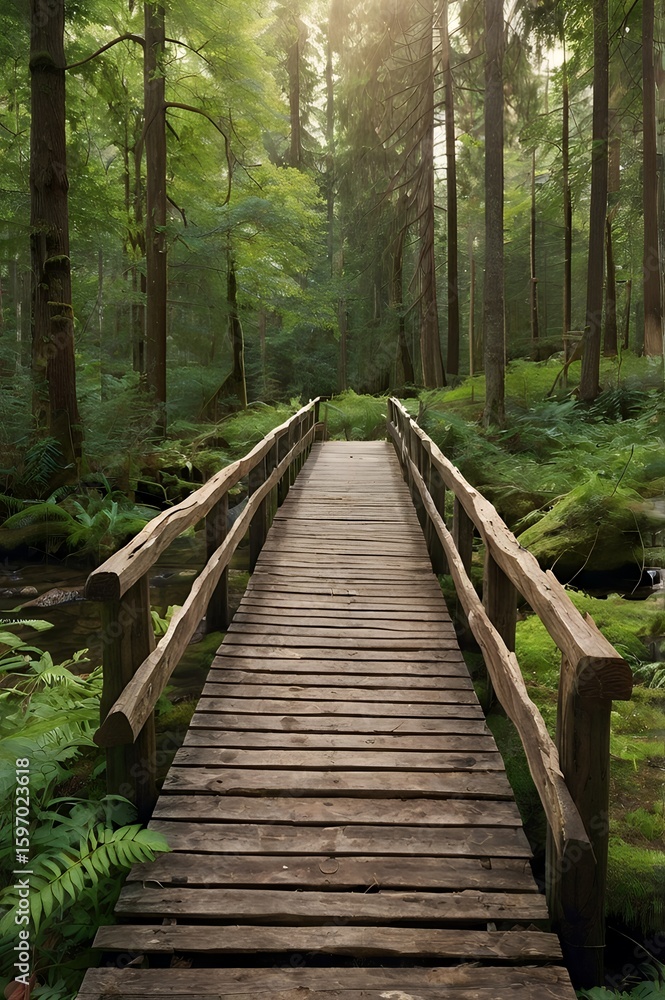 wooden bridge in the forest wooden bridge in the forest