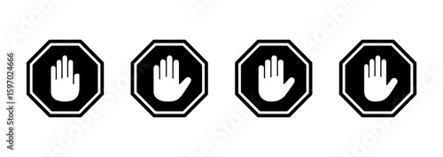 Stop icon logo design. stop road sign. hand stop sign and symbol. Do not enter stop red sign with hand