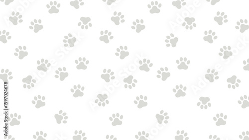 Subtle seamless paw print vector pattern in light grey on white. Ideal pet animal background