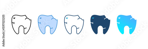Broken Tooth icon set multiple style collection