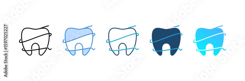Dental Floss icon set multiple style collection