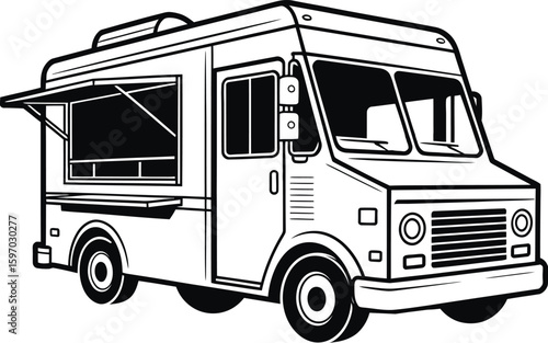 Food Truck Silhouette Vector Illustration for Street Food and Mobile Kitchen Design