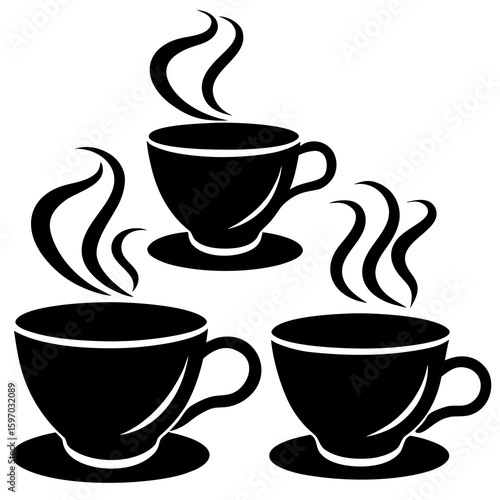 Three Cups of Hot Coffee or Tea with Steam Illustration