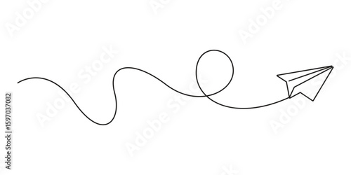 Continuous one line drawing of paper plane. Paper airplane symbol of travel and dream. Concept vector art for business trip. Editable stroke. Doodle vector illustration