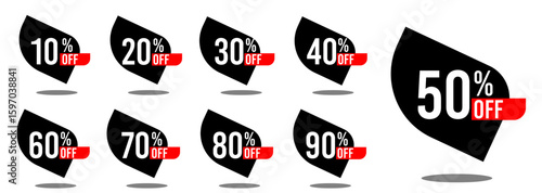 10% off 20% off 30% off 40% off 50% off 60% off 70% off 80% off 90% off ten twenty thirty forty fifty sixty seventy eighty ninety percent off, retail discount, promotion, sale, percentage, set.