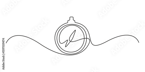 Continuous one line drawing of compass for locating direction. Shipment and logistic concept. Doodle vector illustration