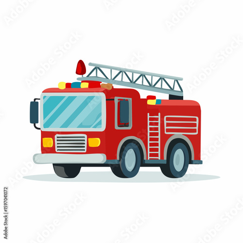 Fire truck illustration on white background for emergency and rescue concept