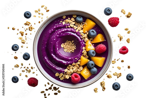 bowl of muesli with berries isolated on transparent background