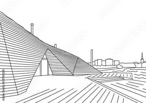 Contemporary Wooden Sauna with Geometric Shapes, Helsinki Architecture, coloring page
