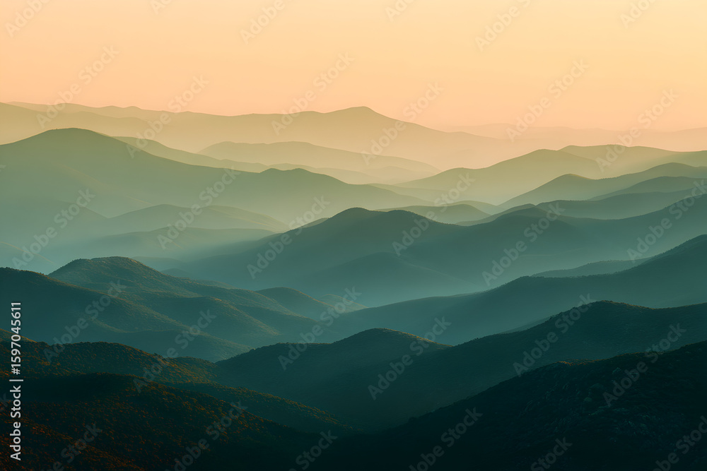 Fototapeta premium Layered Mountain Range During Golden Hour Showcasing Beautiful Fall Colors
