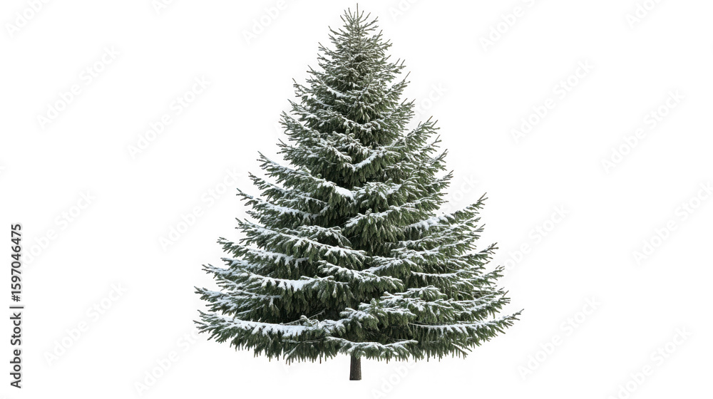 Fototapeta premium Snow covered evergreen tree isolated on transparent background