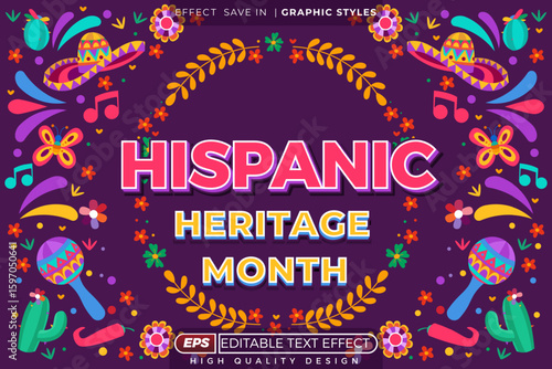 Editable 3d vector text effect hispanic heritage for seasonal poster design