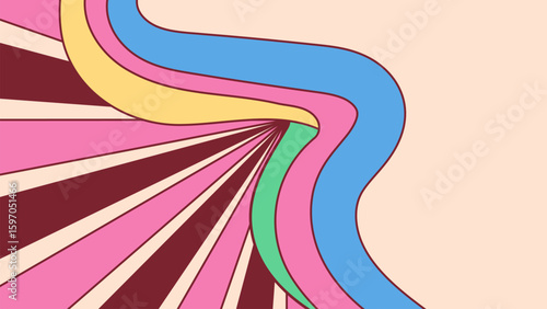 Retro Psychedelic Wavy Background. Colorful Vintage Swirl Abstract Collection