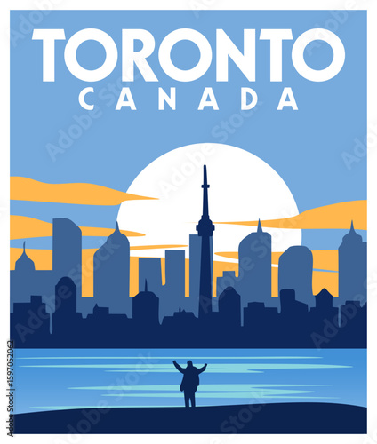 Toronto Canada with silhouettes of city buildings
