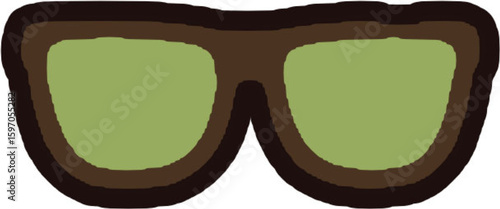 A pair of cartoon sunglasses with olive-green lenses and dark brown frames.
