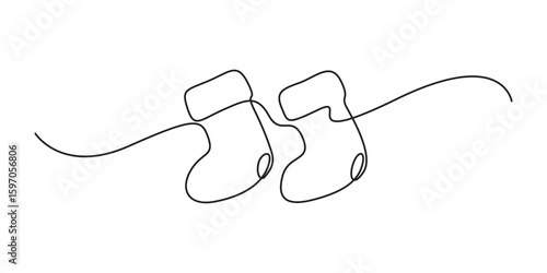 Christmas socks continuous one line drawing. Single line drawing Christmas socks vector illustration