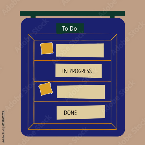 Blue digital kanban board with yellow cards and text digital board to do