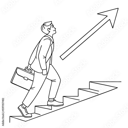 Businessman climbing stairs with upward arrow vector