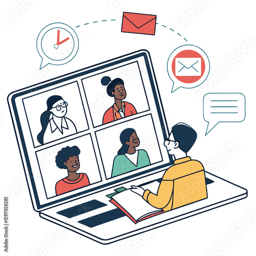 Diverse people in video conference call on laptop online meeting communication
