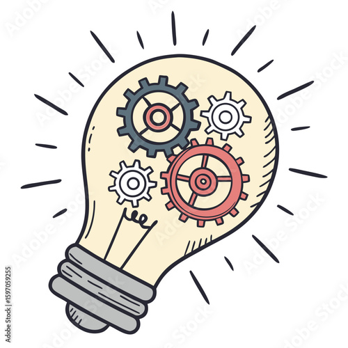 Lightbulb with interlocking gears generating ideas innovation concept