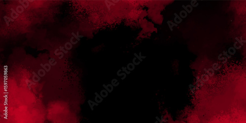 Fiery red smoke and texture on a dark abstract background. Abstract smoke exploding cumulus clouds. Red splash of color isolated on transparent dark background. 