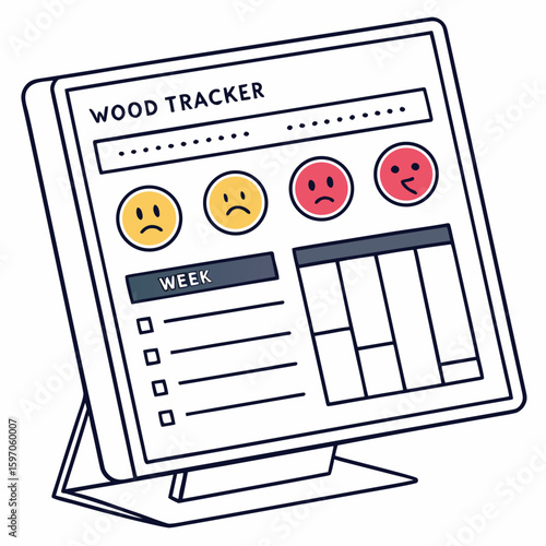 Mood tracker chart with sad faces and weekly planner yellow